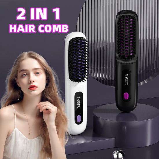 Portable Hair Straightener Brush – Fast Heating & USB Charging