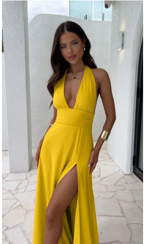 Sexy Halterneck V-Neck Backless Strappy Summer Dress for Women